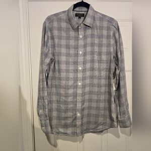Banana Republic Men's Med Black & White Plaid Long Sleeve, Collared, Dress Shirt